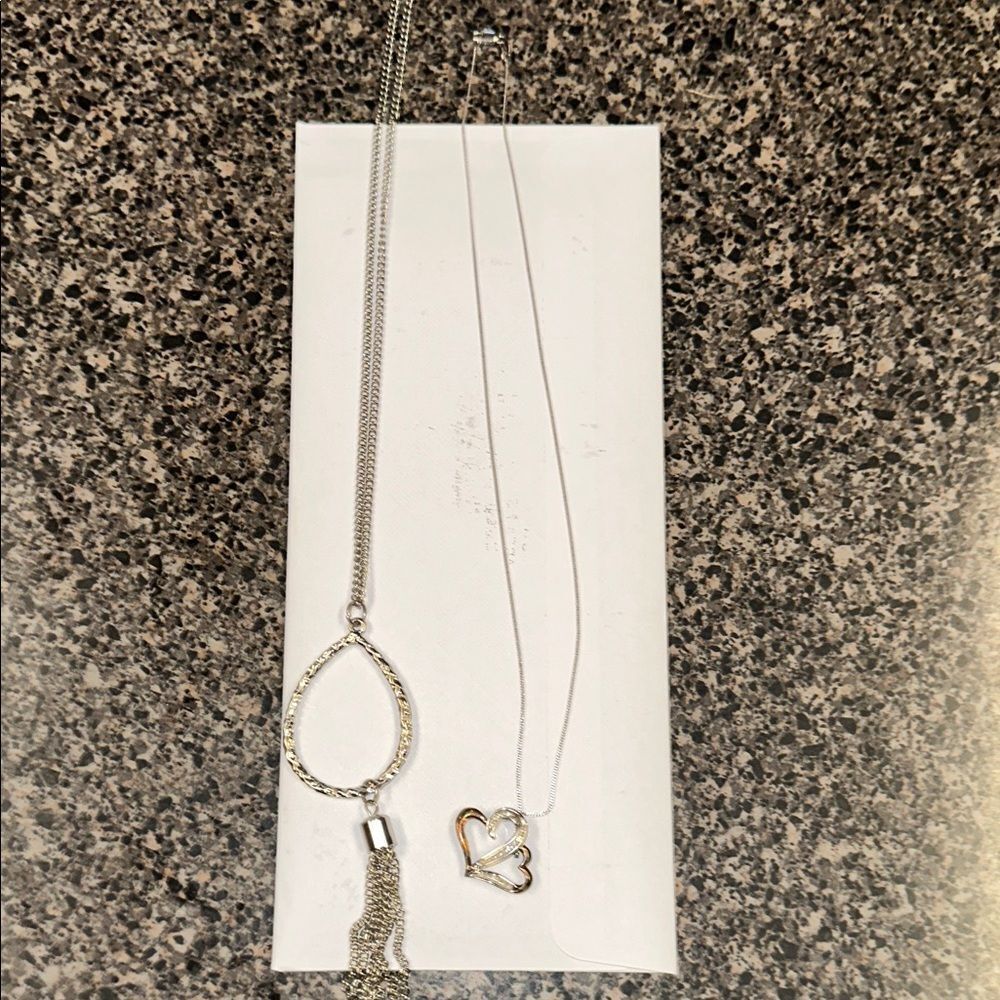 Elegant Silver Heart Pendant Necklaces (2)